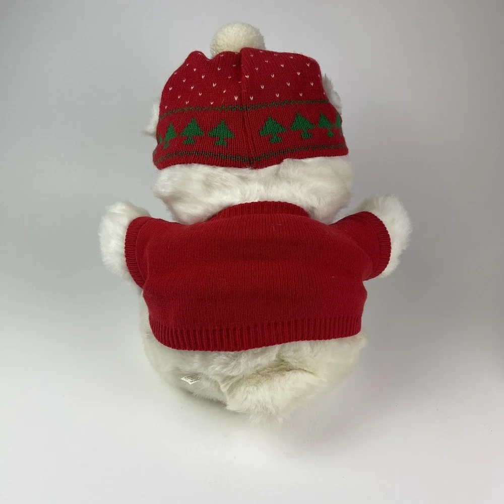 Winter White Teddy Bear Holiday Christmas Sweater Plush Animal  1987 Vintage 24